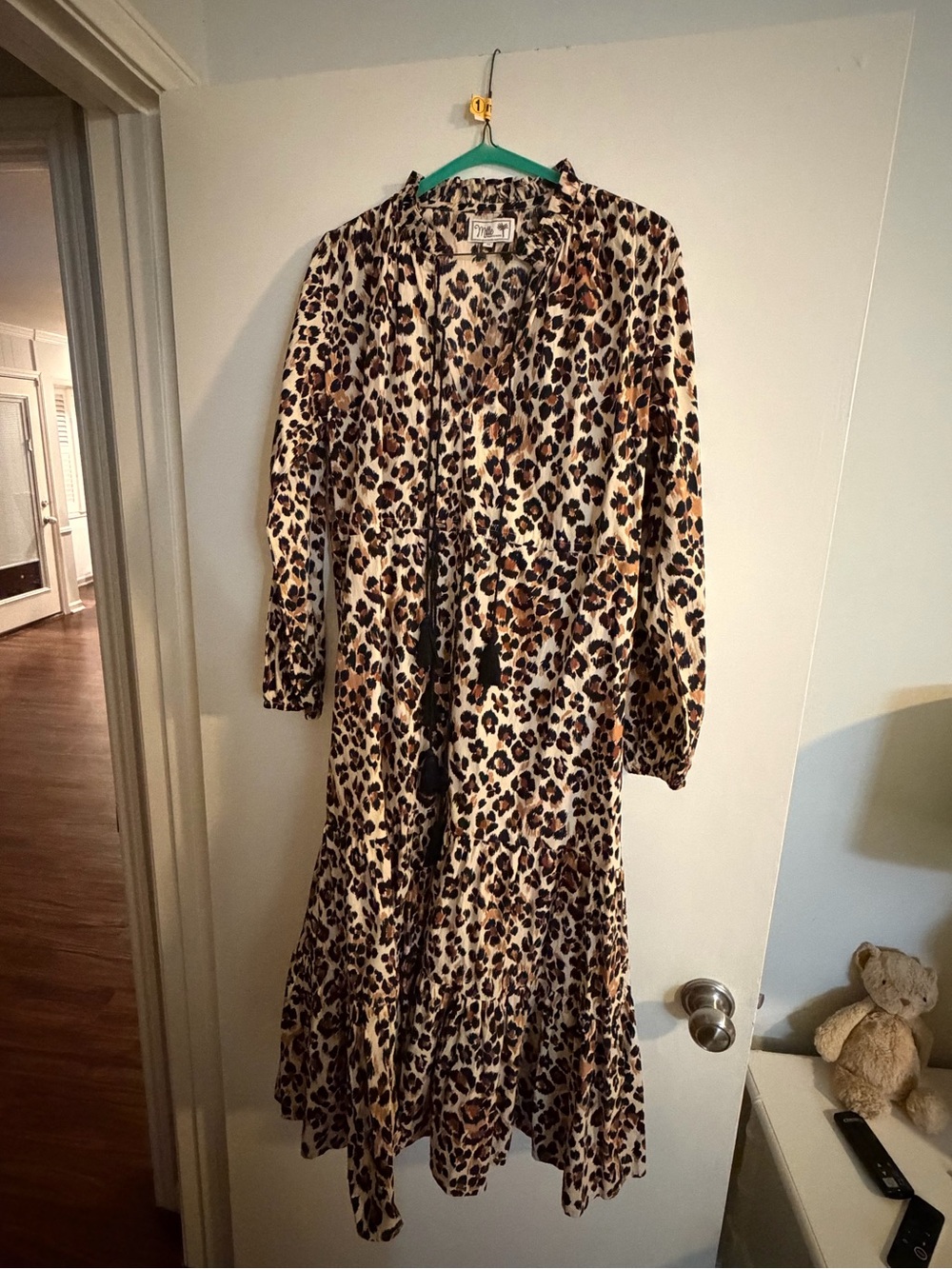 Mille Astrid Dress Leopard Print Long Sleeve Midi Dress - Beige/Brown